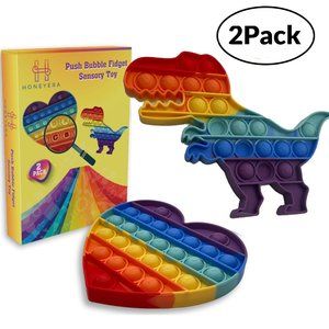 Push Pop it Bubble Fidget Sensory Toys, 2 Pack Stress Relief Sensory, Rainbow